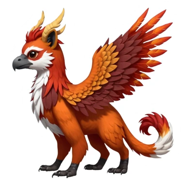 4-legged realistic digitigrade scaly winged long-big-beaked Gryphon-Griffin-Griffsnuff-Talonflame-Silvally-Braviary-Red-Panda-fusion-hybrid-animal-Fakémon-creature, full body, with a long thin tufted lion-tail, long big tufted winged feathery ears sticker