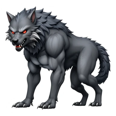 cinematic-noble-fierce-werewolf-full body on all fours-emoji, poised-and-imposing, with a tall, lean, and muscular wolfish frame inspired by the brutal, imposing shape of the beast from Berserk, fur rippling in shades of midnight black and silver, massive paws with razor-sharp claws, elongated limbs and fangs, eyes glowing with an intense, primal ferocity, reflecting the untamed power of the wild moonlit night; rendered with realism like a wolf sticker