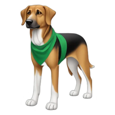 75% Coonhound 25% German Shepherd mix dog wearing small plain green bandana side view full body in profile left facing sticker