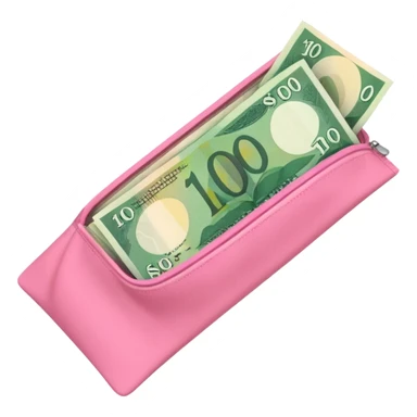 Forest Green Australian $100 long rectangle money notes overflowing in a pink pouch sticker