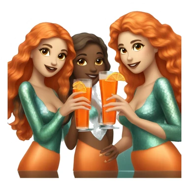 Three beautiful mermaids (light skin) drinking aperol sticker