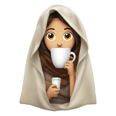 Brunet girl inside a blanket sipping coffee glasala oval sticker
