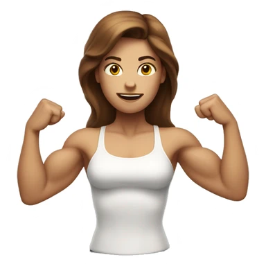 White lady with long brown hair flexing her muscles  sticker