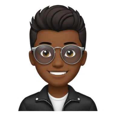 14 year old Mexican with a black pompadour with the left side of his hair a little bit on the face grinning with sunglasses sticker
