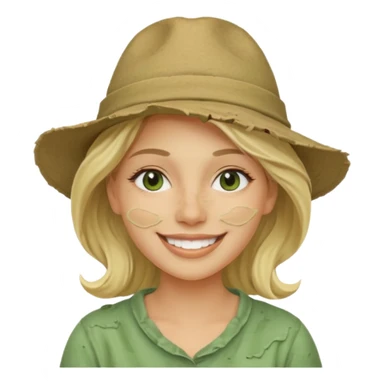 messy green clay mask and tourist hat blond woman  smiling and clay mask on full face sticker