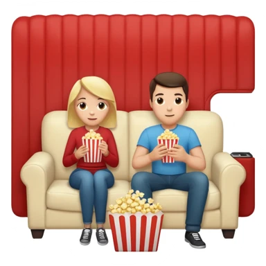 Crea un emoji dove un uomo e una donna mangiano i pop corn su un divano e guardano la tv, nella tv ci deve essere scritto netflix sticker