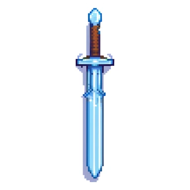 diamond sword, pixel art style, inspired by classic video games, blue and silver colors, simple and blocky sticker