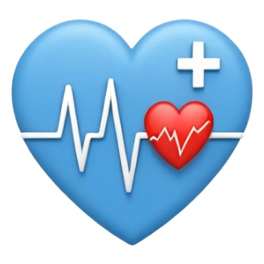Minimal medical AI logo emoji, heart or shield shape, broken ECG line stylized as letters AI, flat vector style, clean modern healthcare design, blue and white, trustworthy, simple sticker