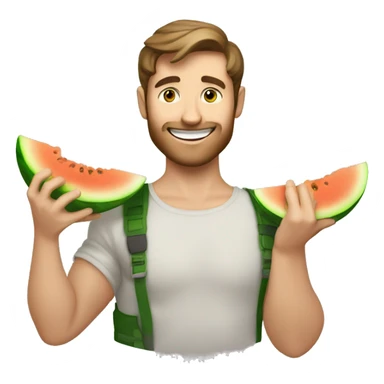 ￼ a good looking happy white man with brown hair and green eyes holding a melon in his arms sticker