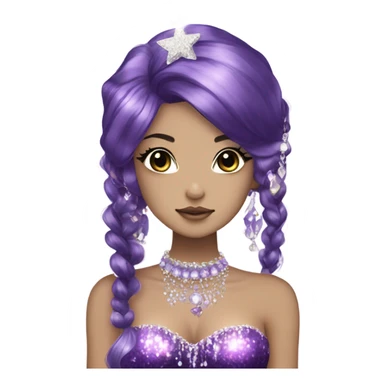 mermaid hime gyaru girl, dark purple hair, jewerly sticker