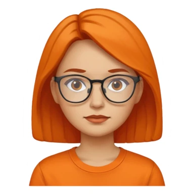 woman with glasses and orange shirt not smiling sticker