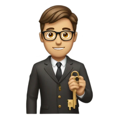 brown-short-haired classy man wearing glasses struggling to fit a key into a lock sticker