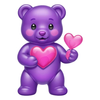 Gummy beart morado agarrando un corazón rosa cute sticker