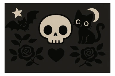 Remove any text from the goth banner, keep it cute, expressive, minimal, in the style of imagen-4-fast-KaUtLiSA10F. Maintain the goth banner's cute and minimal expressive style without text. sticker