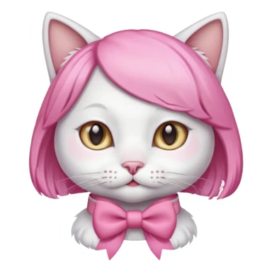 White cat wearing pink wig and bow sticker