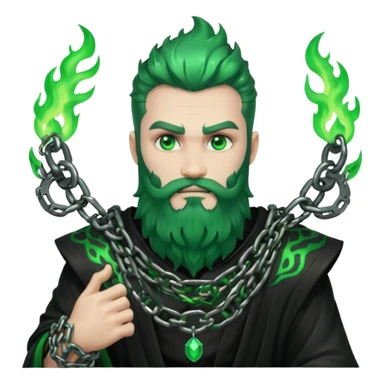 hades greek god with green flames and beard with chains on his arms and neck. Dynamic pose sticker