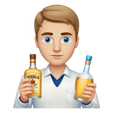 white guy light brown hair and eyebrows holding a bottle of tequila blue eyes  sticker