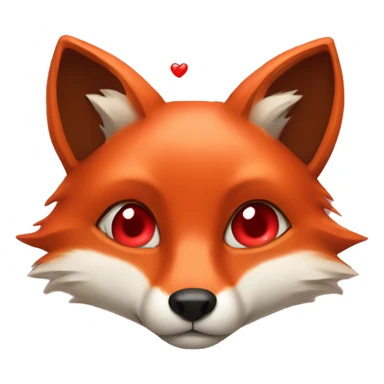 deep lush red fox face with tiny red heart instead of eyes sticker
