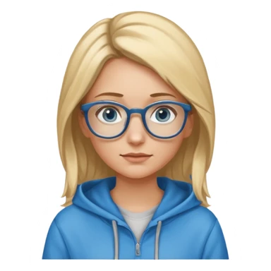 a woman, blonde highlights in hair, glasses and blue eyes. teacher, with a hoodie on and hair longer than shoulders, mid 30s more brown bits in hair  sticker