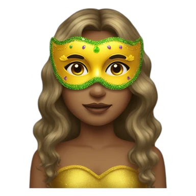 girl wearing a mardi gras mask yellow skin long hair sticker