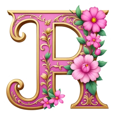 Pink, romantic, flowery, the letter “f” sticker