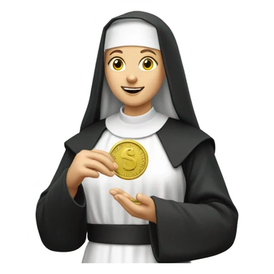 A blonde nun holding a dime 10 crnt  sticker