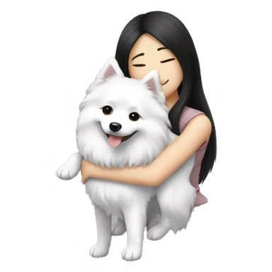 Japanese spitz dog hug black hair girl sticker
