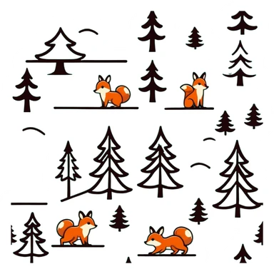 pine tree decorated with woodland critters in sticker style sticker