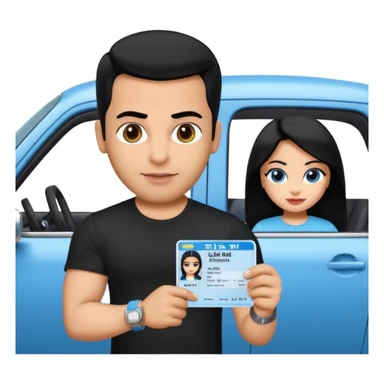 driving license with the photo of ipretty bratz emoji of salman khan wearing a black tee, silver- blue bracelet, black hair sticker