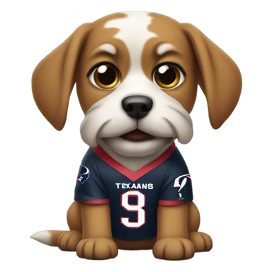 Dog wearing a Houston Texans jersey sticker