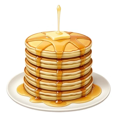 Cinematic fluffy golden pancakes, stacked high, drizzled with maple syrup, topped with fresh butter melting on top, light dusting of powdered sugar, warm and inviting, soft glow and mouthwatering. sticker