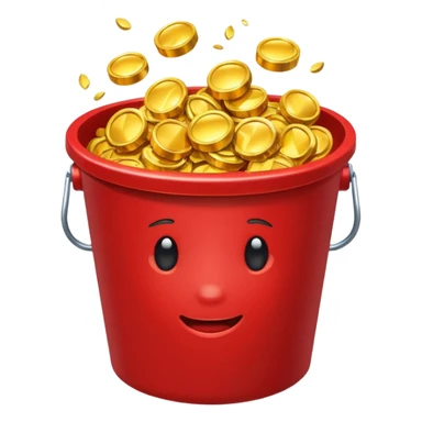 A red bucket full of gold sticker