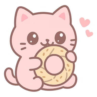 pink cat eating simit, kawaii style sticker