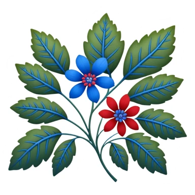 dull green leaves & red & blue flowers filigree design, leaf shapes, flower shapes, nature shapes, toxic nature, toxic plants sticker