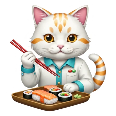 cool cat in a pearl snap western shirt eating sushi sticker