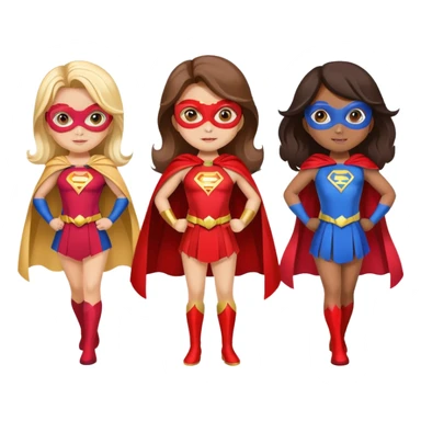 three superhero girls with capes and masks in different colors sticker