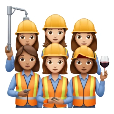 Make a photo of 5 project managers, specifically 3 girls with brown hair and 2 boys, that are making project for improvement of the winery sticker