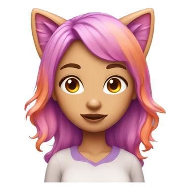 girl with cat ears pink hair long one eye orange second eye purple  sticker