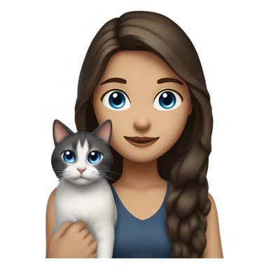 Brunette Girl with Long hair, Blue eyes and cuddeling a Brown-black-white Cat  sticker