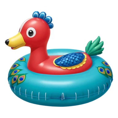 Red balloon animal dog pool floatie and peacock pool floatie sticker