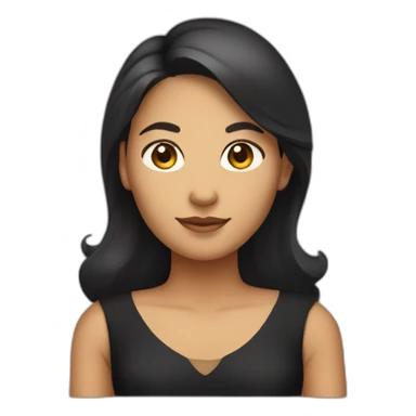 I am a woman who wears a sleeveless A-line black dress. I have dark brown, straight wavy hair covering the dress, an oval face, and tan skin. I am of Indonesian descent sticker