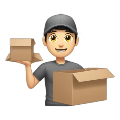 Pale skinned fit Man with black hair in a gray cap and dark gray polo T-shirt keeping a pasted box into his hands sticker