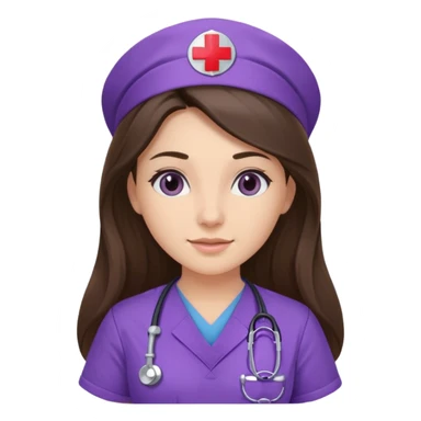 pretty brunette nurse with long hair in purple scrubs sticker