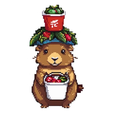 Capybara wearing a tiny KFC bucket as a hat on its head sticker