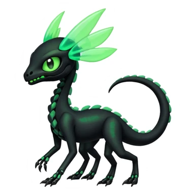 Obsidian-black and neon-glowing-green skeletal Meloetta-Salandit-Gorebyss-Salazzle-Pokémon-Fakémon-creature-fusion-hybrid sticker