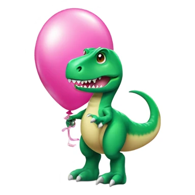 Green t-rex holding a pink balloon animal sticker