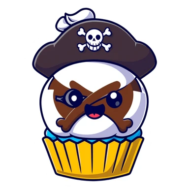 cupcake pirate with eye patch and pirate hat sticker
