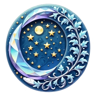 Crystal damask crescent moon sticker