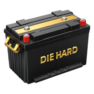 black car battery featuring the name 'Die Hard' and dynamic gold force lines, showcasing its powerful nature sticker
