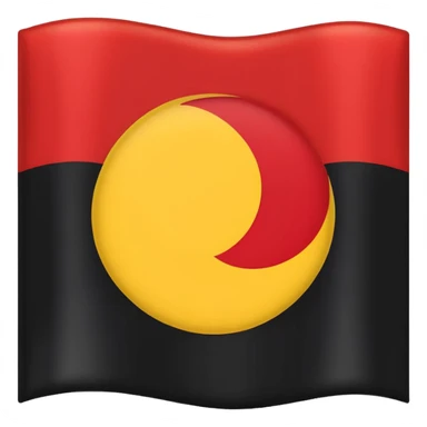 a rectangular flag with the top half solid black and the bottom half solid red with a medium-sized yellow circle in the middle overlapping both colours sticker